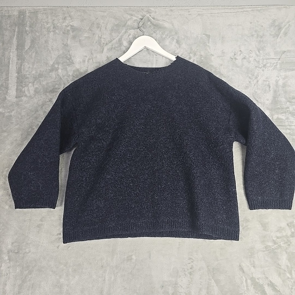 Baserange Womens Alpaca‎ Wool Oversized Boxy Thick Sweater Small Navy Blue